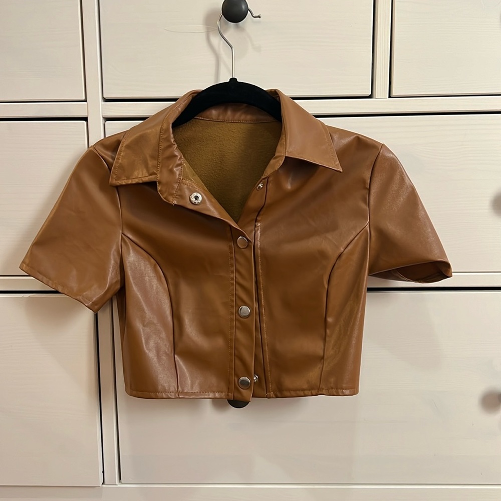 SHEIN faux leather cropped top/jacket